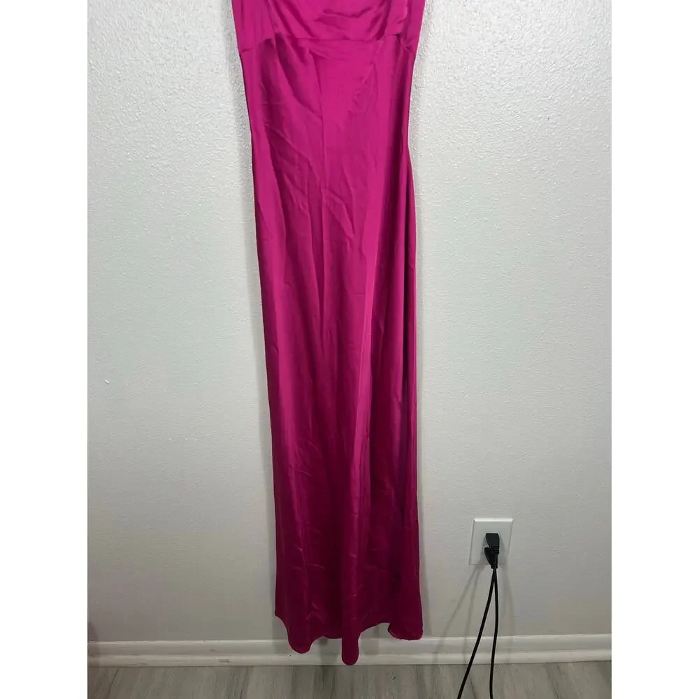Abercrombie & Fitch Hot Pink Satin Midi Slip Dress - Picture 4 of 8
